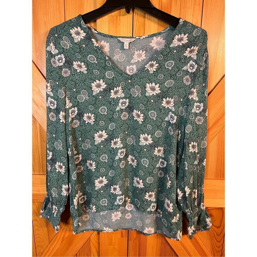 LUCKY BRAND Floral Top Large Green (2517) - Picture 1 of 7